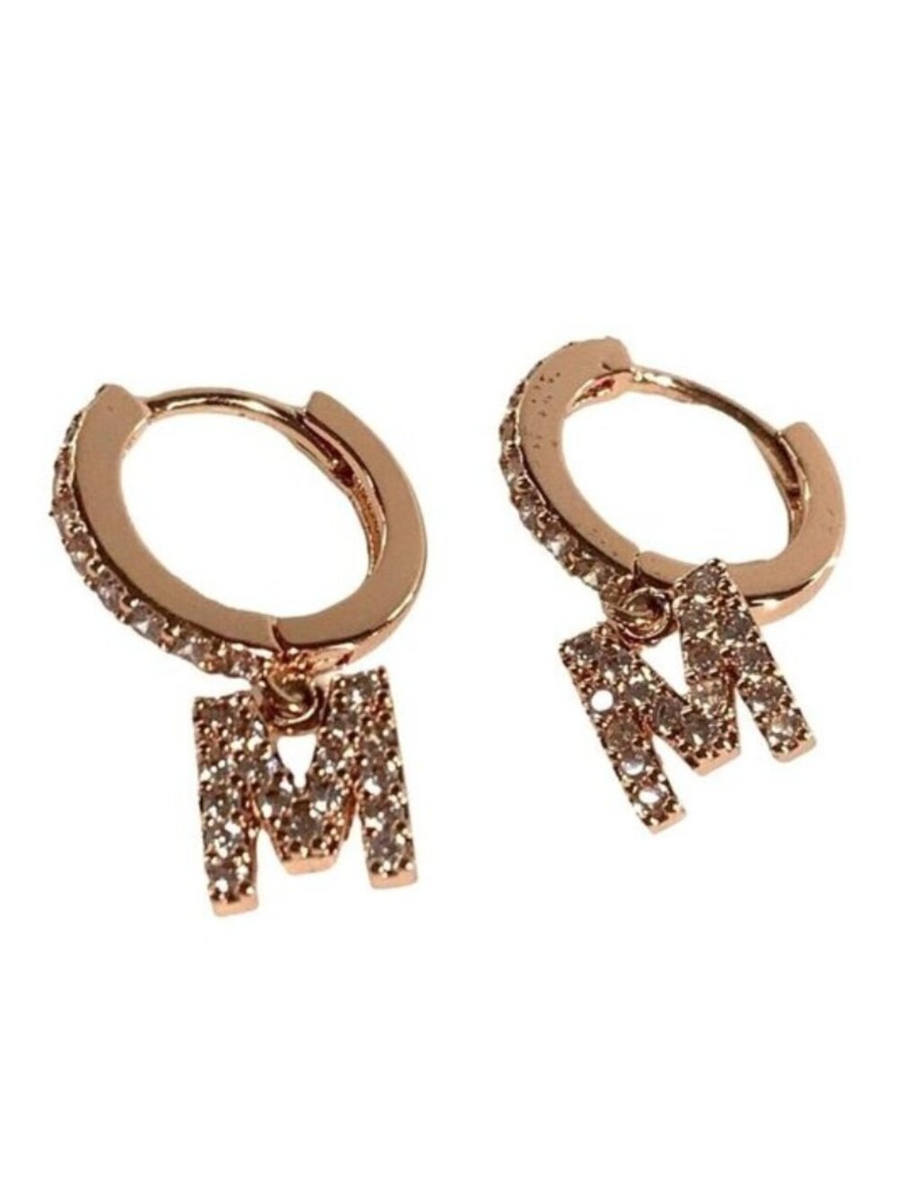 M Initial Huggie Earrings With Crystal Inlay In Rose Gold Tone Womens Jewelry